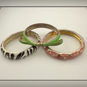 Vintage Rachel Leigh clamper bracelet gold tone green & pink trio Costume